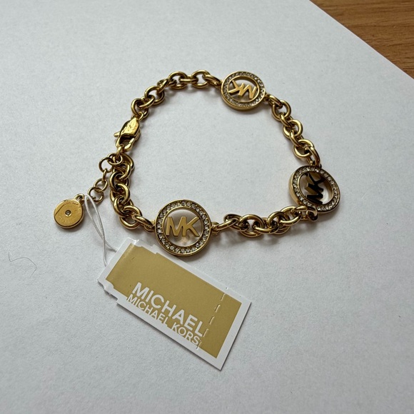 Michael Kors Gold-Tone Chain Bracelet with Logo Charms - Picture 6 of 15